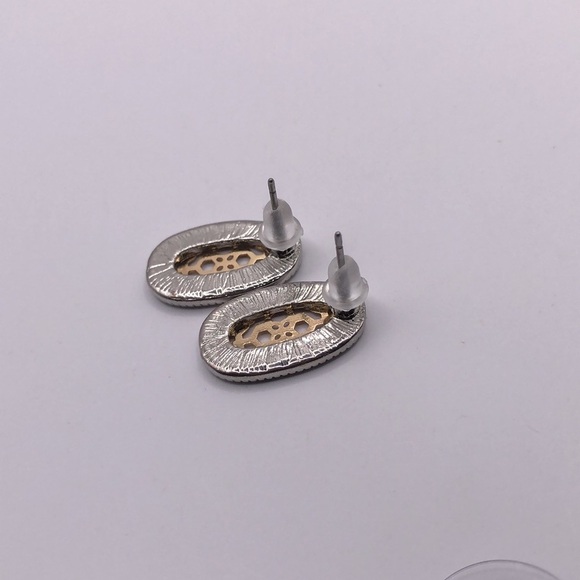 Two-tone Silver Edge Gold Filagree Designed Center Earrings - Picture 5 of 5